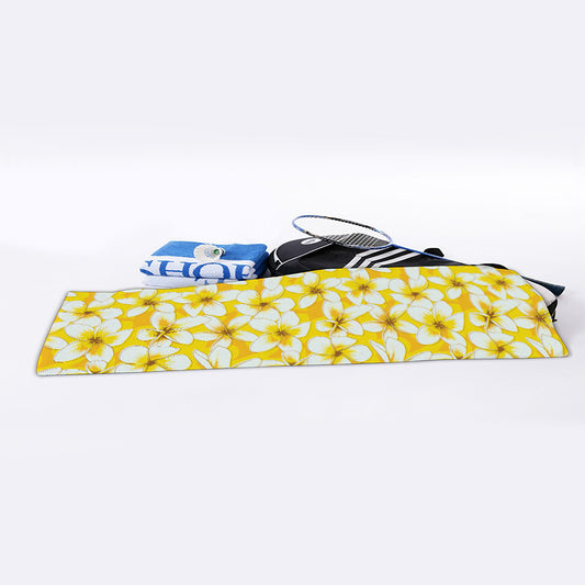 White And Yellow Plumeria Pattern Print Sports Towel