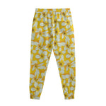 White And Yellow Plumeria Pattern Print Sweatpants