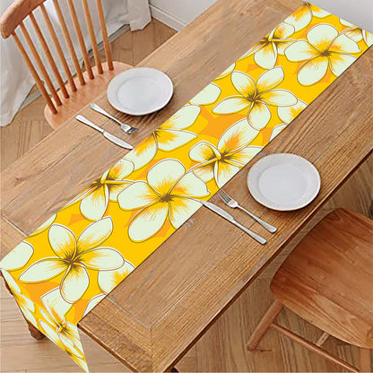 White And Yellow Plumeria Pattern Print Table Runner