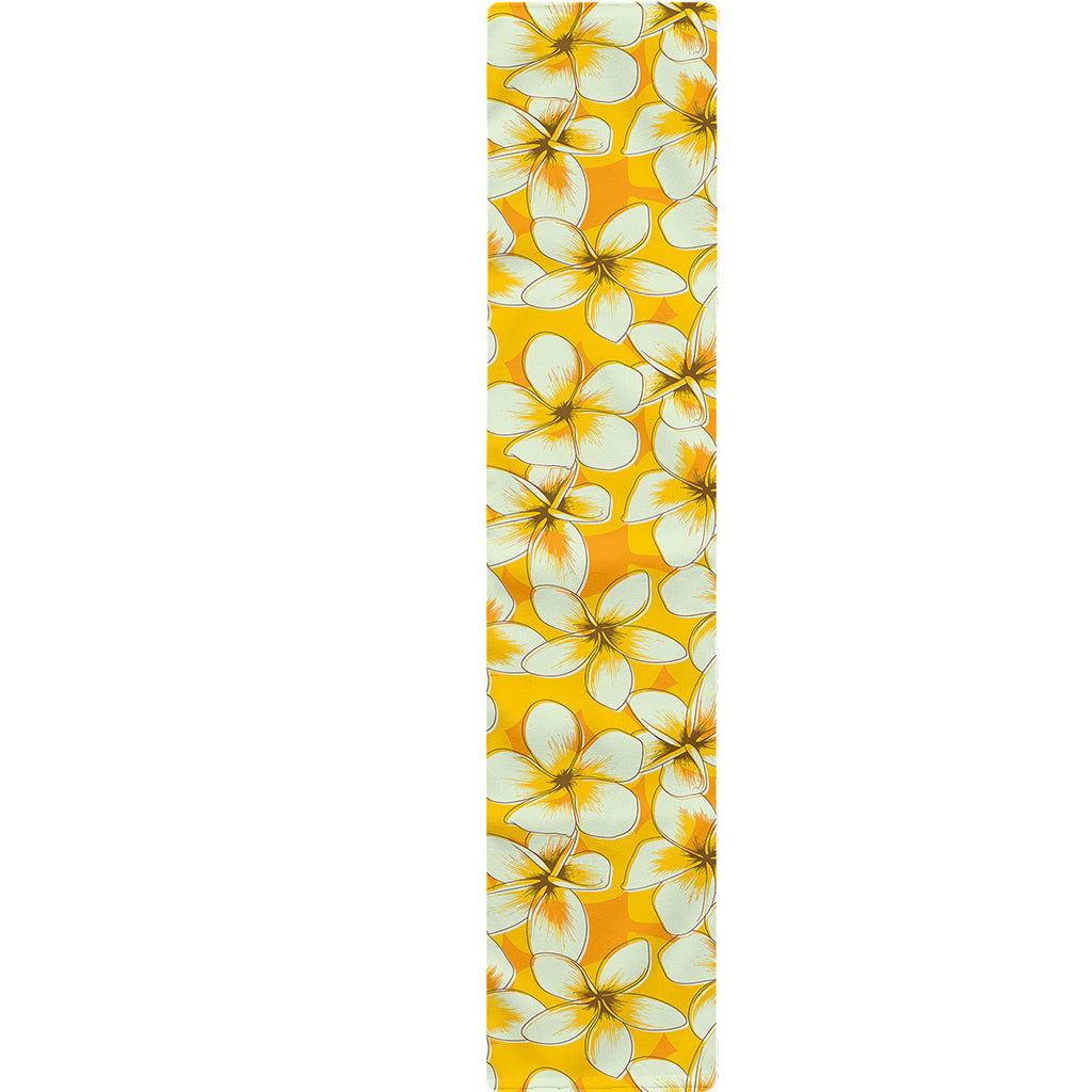 White And Yellow Plumeria Pattern Print Table Runner