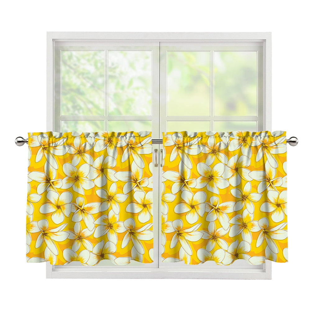 White And Yellow Plumeria Pattern Print Tier Curtains