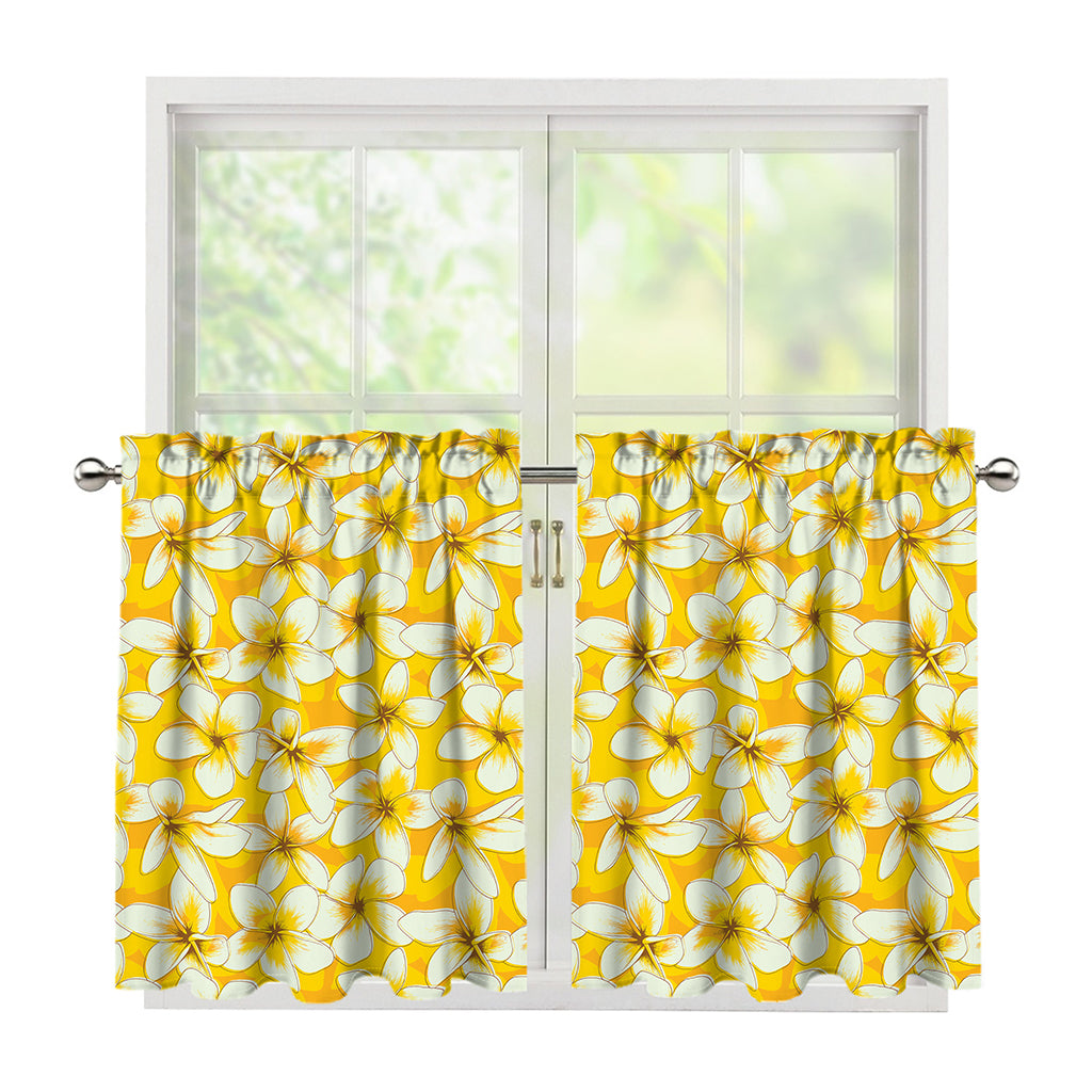 White And Yellow Plumeria Pattern Print Tier Curtains