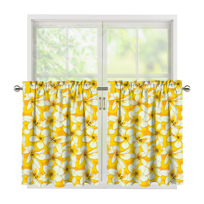 White And Yellow Plumeria Pattern Print Tier Curtains