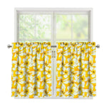 White And Yellow Plumeria Pattern Print Tier Curtains