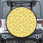 White And Yellow Plumeria Pattern Print Tire Cover