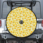 White And Yellow Plumeria Pattern Print Tire Cover With Camera Hole