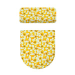 White And Yellow Plumeria Pattern Print Toilet Lid And Tank Cover Set