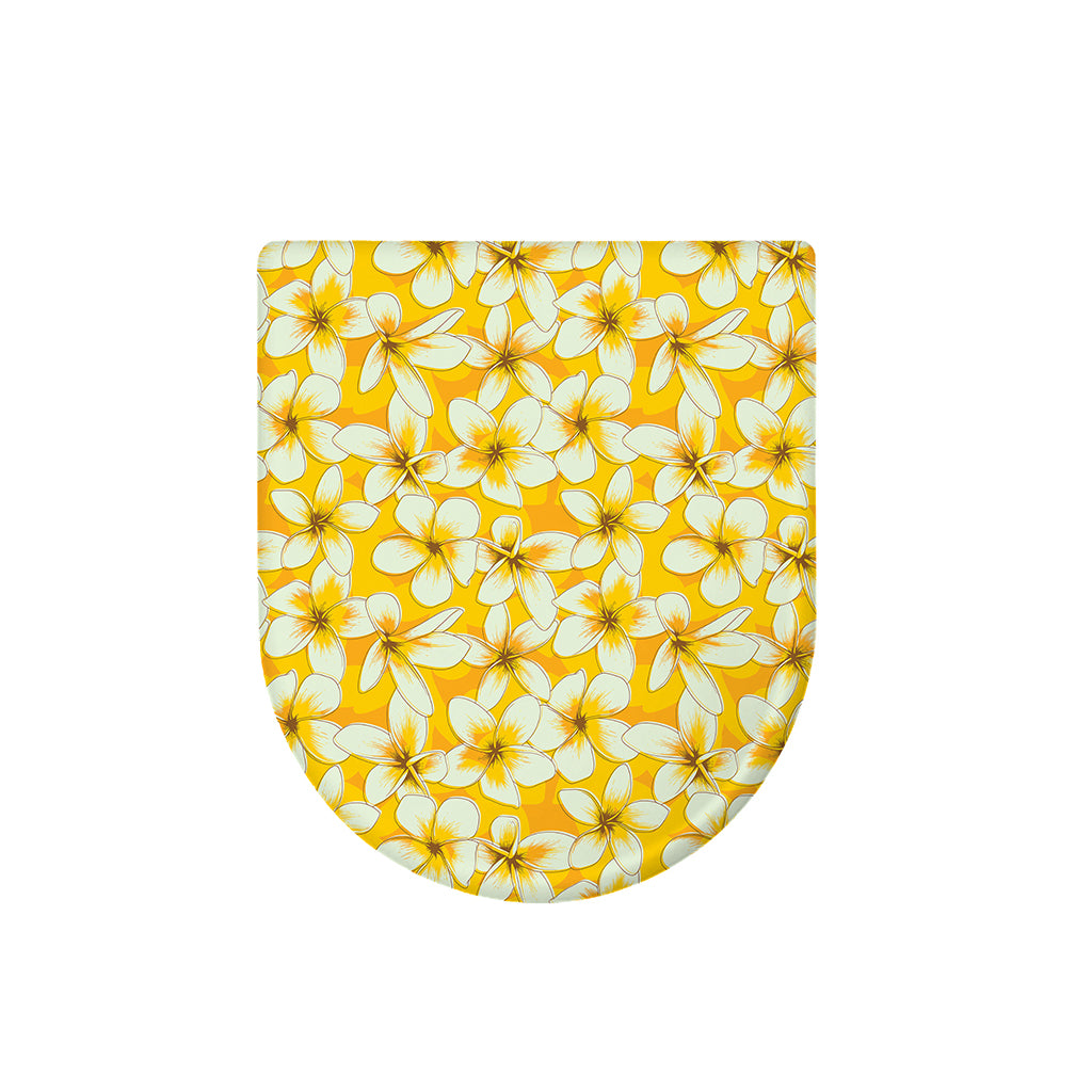 White And Yellow Plumeria Pattern Print Toilet Lid Cover
