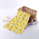 White And Yellow Plumeria Pattern Print Towel
