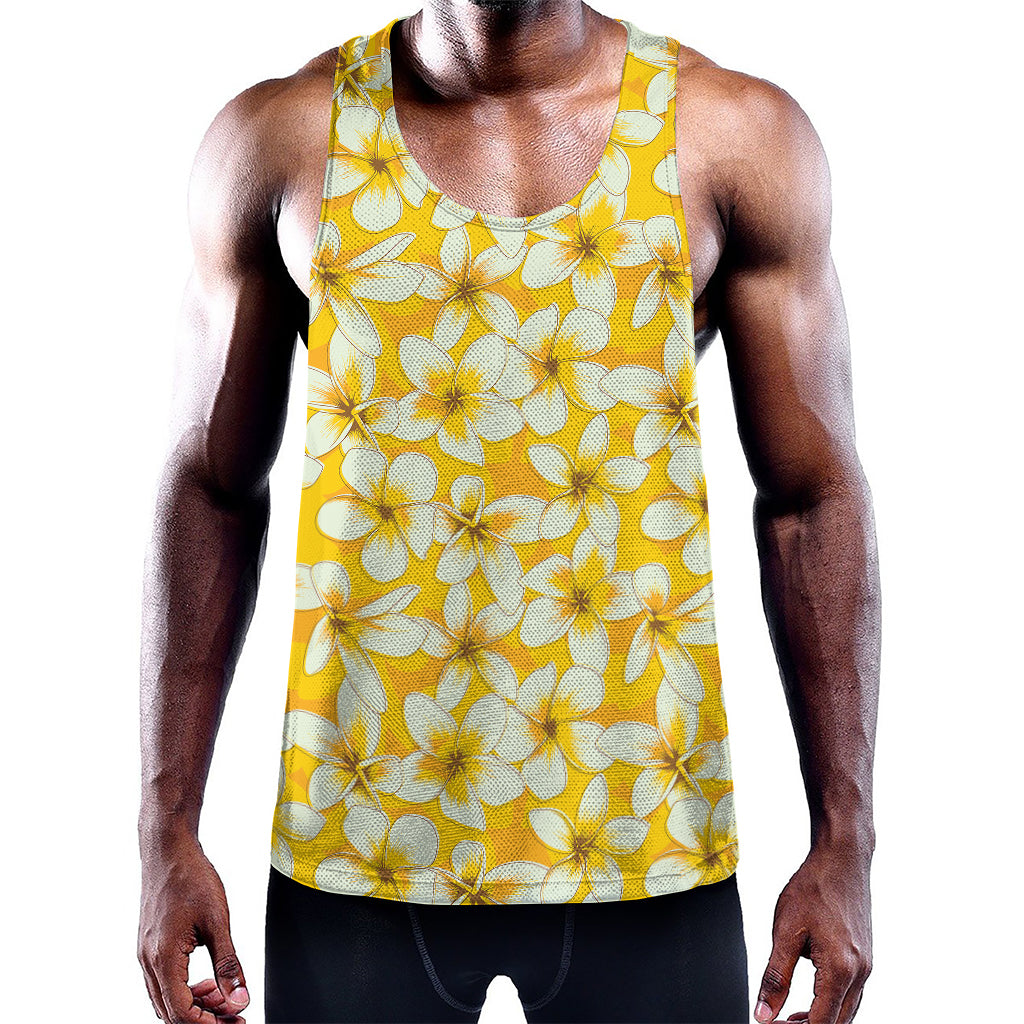 White And Yellow Plumeria Pattern Print Training Tank Top