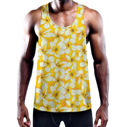 White And Yellow Plumeria Pattern Print Training Tank Top