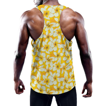 White And Yellow Plumeria Pattern Print Training Tank Top