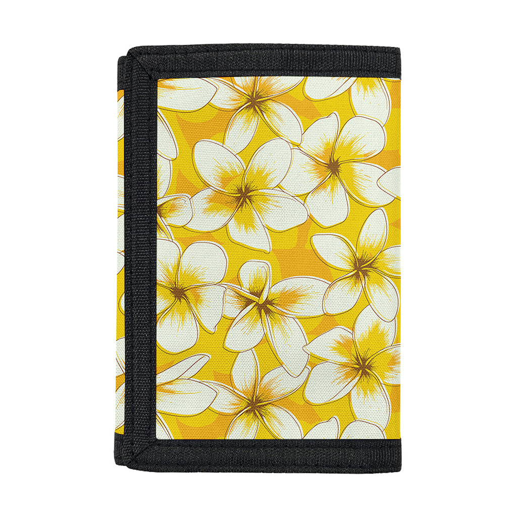 White And Yellow Plumeria Pattern Print Trifold Wallet