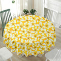 White And Yellow Plumeria Pattern Print Waterproof Round Tablecloth