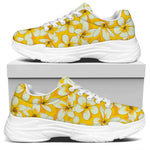 White And Yellow Plumeria Pattern Print White Chunky Shoes
