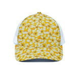 White And Yellow Plumeria Pattern Print White Mesh Trucker Cap