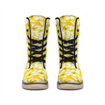 White And Yellow Plumeria Pattern Print Winter Boots