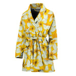 White And Yellow Plumeria Pattern Print Women's Bathrobe