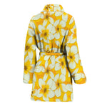 White And Yellow Plumeria Pattern Print Women's Bathrobe