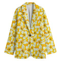 White And Yellow Plumeria Pattern Print Women's Cotton Blazer