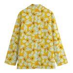 White And Yellow Plumeria Pattern Print Women's Cotton Blazer