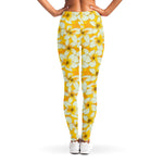 White And Yellow Plumeria Pattern Print Women's Leggings