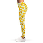 White And Yellow Plumeria Pattern Print Women's Leggings