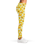 White And Yellow Plumeria Pattern Print Women's Leggings