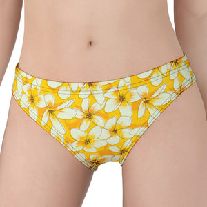 White And Yellow Plumeria Pattern Print Women's Panties