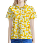 White And Yellow Plumeria Pattern Print Women's Polo Shirt