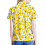 White And Yellow Plumeria Pattern Print Women's Polo Shirt