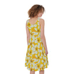 White And Yellow Plumeria Pattern Print Women's Sleeveless Dress