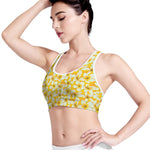 White And Yellow Plumeria Pattern Print Women's Sports Bra