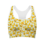 White And Yellow Plumeria Pattern Print Women's Sports Bra