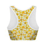 White And Yellow Plumeria Pattern Print Women's Sports Bra