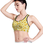 White And Yellow Plumeria Pattern Print Women's Sports Bra