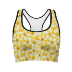 White And Yellow Plumeria Pattern Print Women's Sports Bra