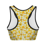 White And Yellow Plumeria Pattern Print Women's Sports Bra