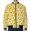 White And Yellow Plumeria Pattern Print Zip Sleeve Bomber Jacket