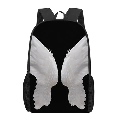 White Angel Wings Print 17 Inch Backpack