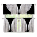 White Angel Wings Print 3 Piece Kitchen Curtains