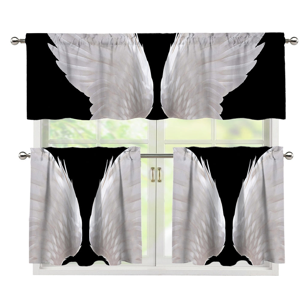 White Angel Wings Print 3 Piece Kitchen Curtains
