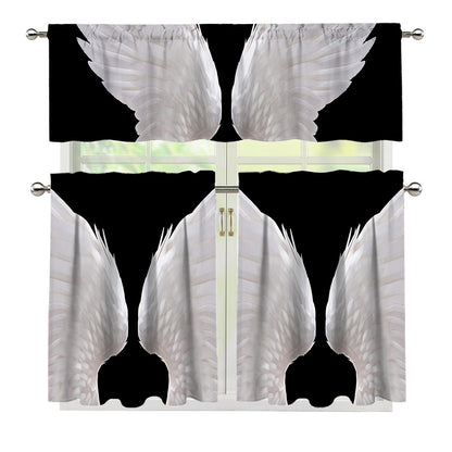 White Angel Wings Print 3 Piece Kitchen Curtains