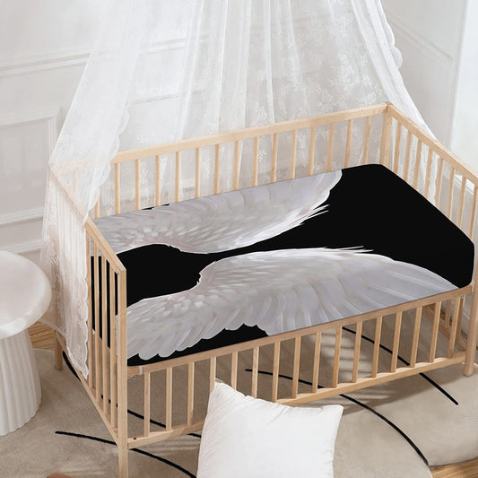 White Angel Wings Print Baby Crib Sheet