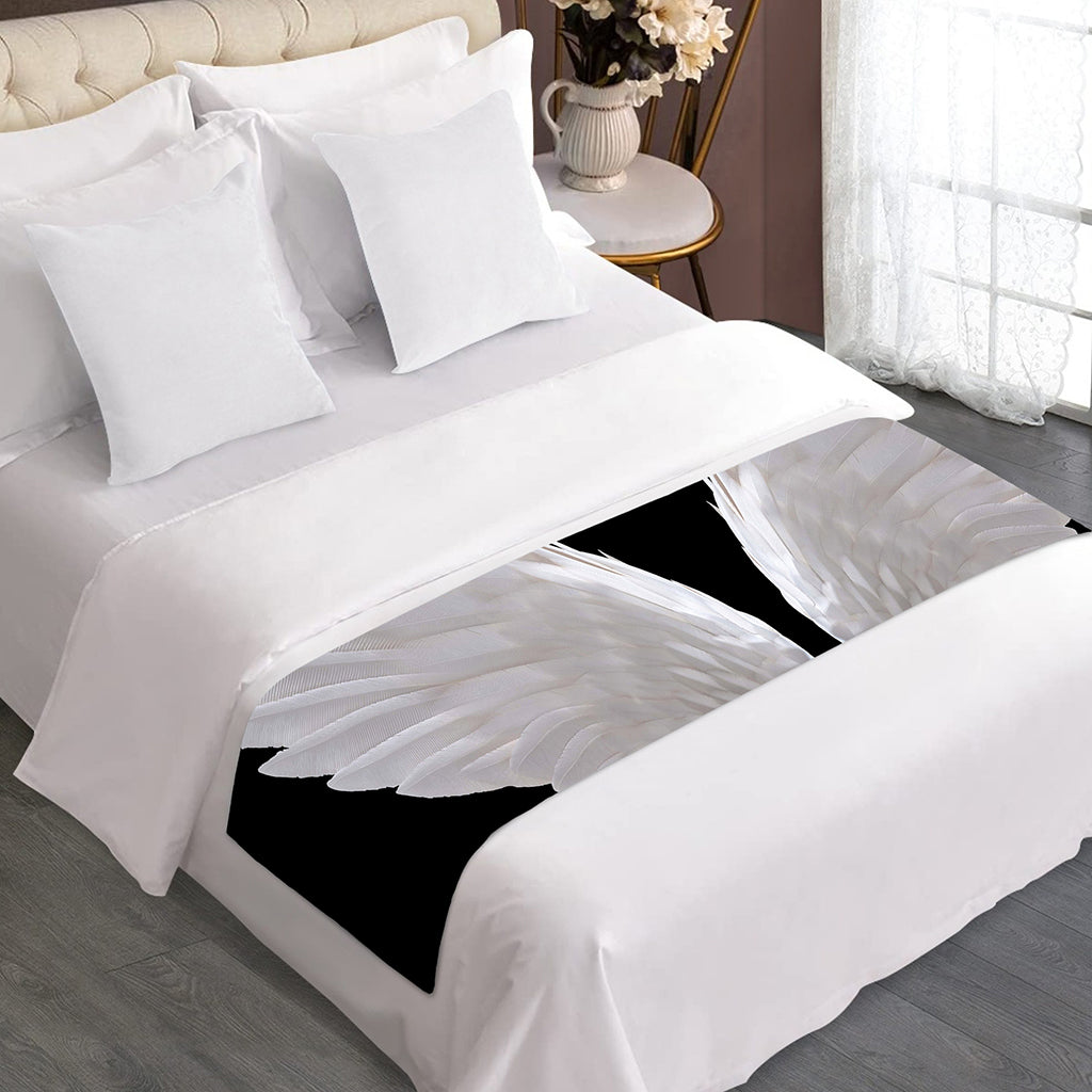 White Angel Wings Print Bed Runner