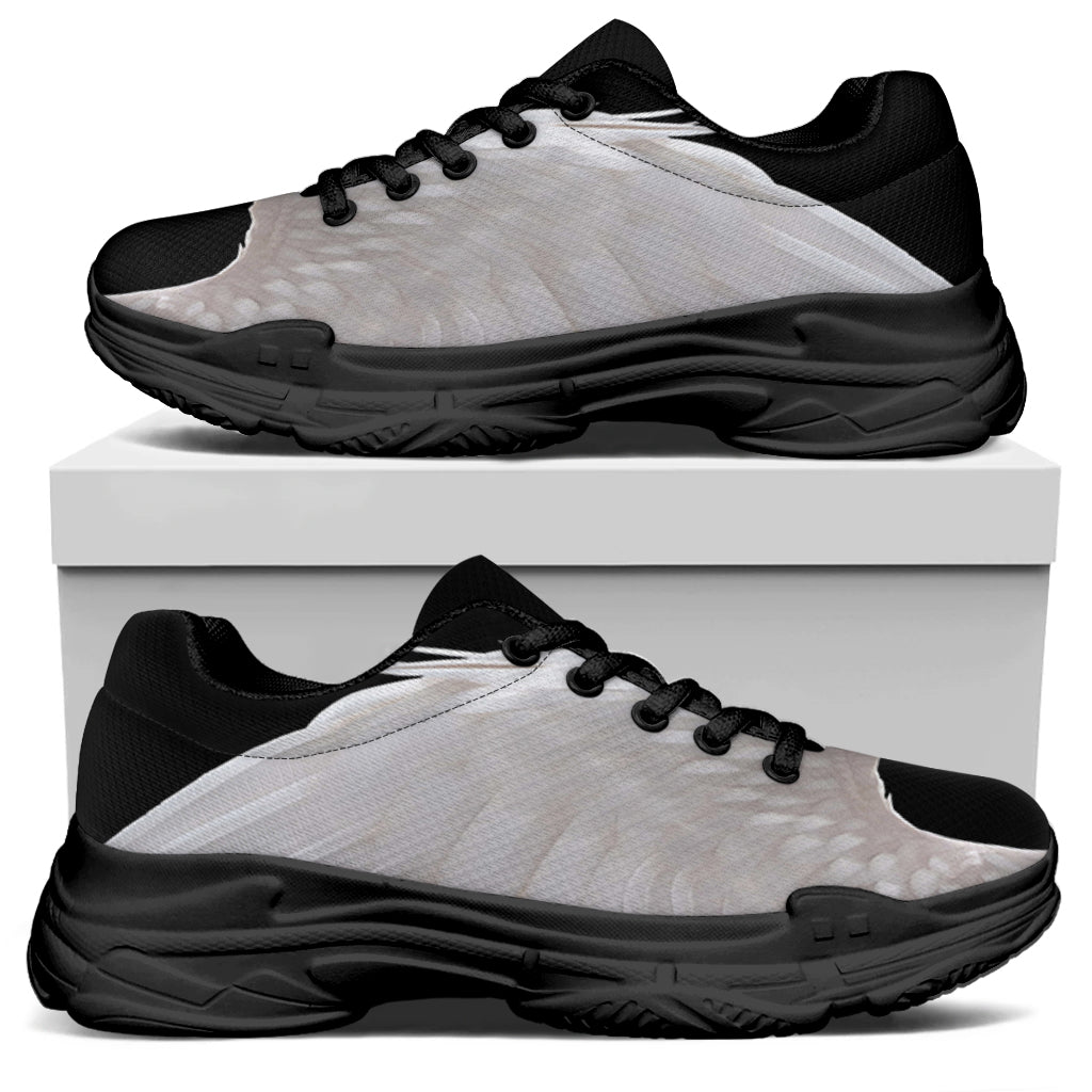 White Angel Wings Print Black Chunky Shoes