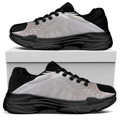 White Angel Wings Print Black Chunky Shoes