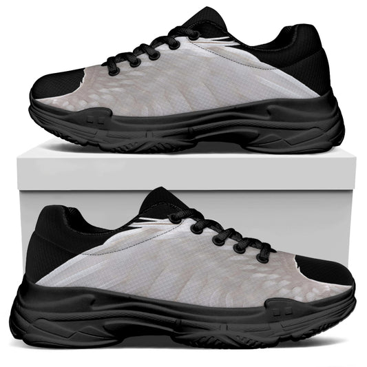 White Angel Wings Print Black Chunky Shoes