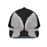 White Angel Wings Print Black Mesh Trucker Cap