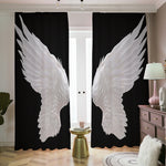White Angel Wings Print Blackout Pencil Pleat Curtains